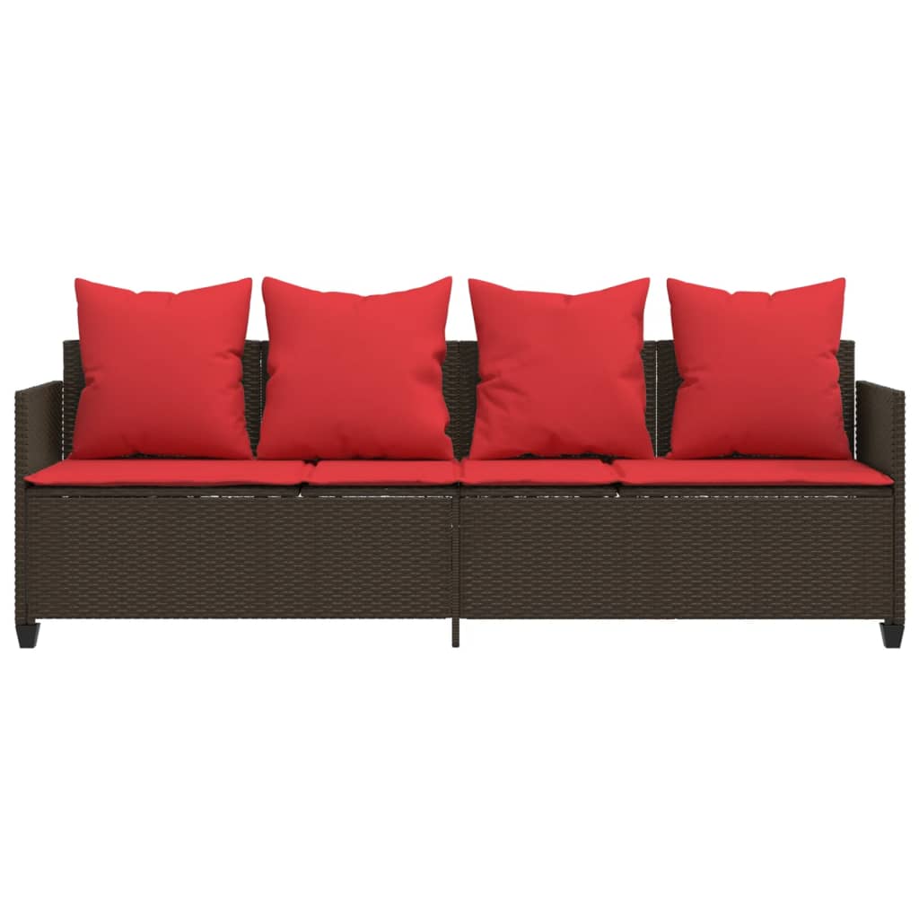 loungesofa med hynder polyrattan brun