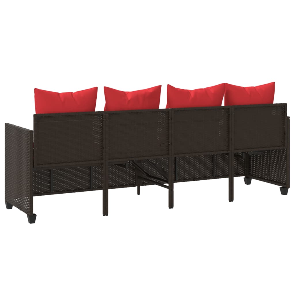 loungesofa med hynder polyrattan brun