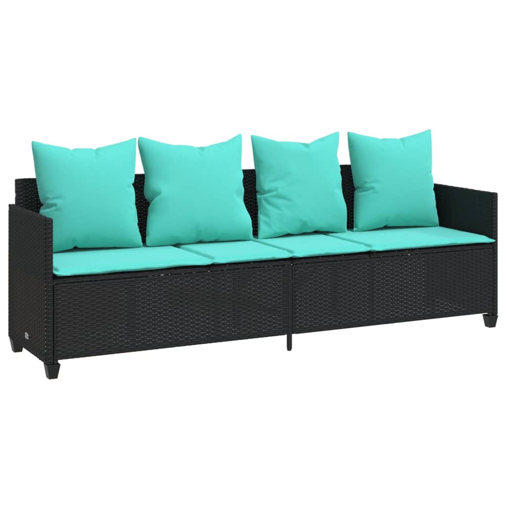 loungesofa med hynder polyrattan sort