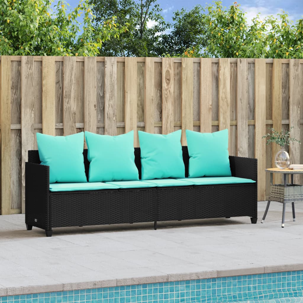 loungesofa med hynder polyrattan sort