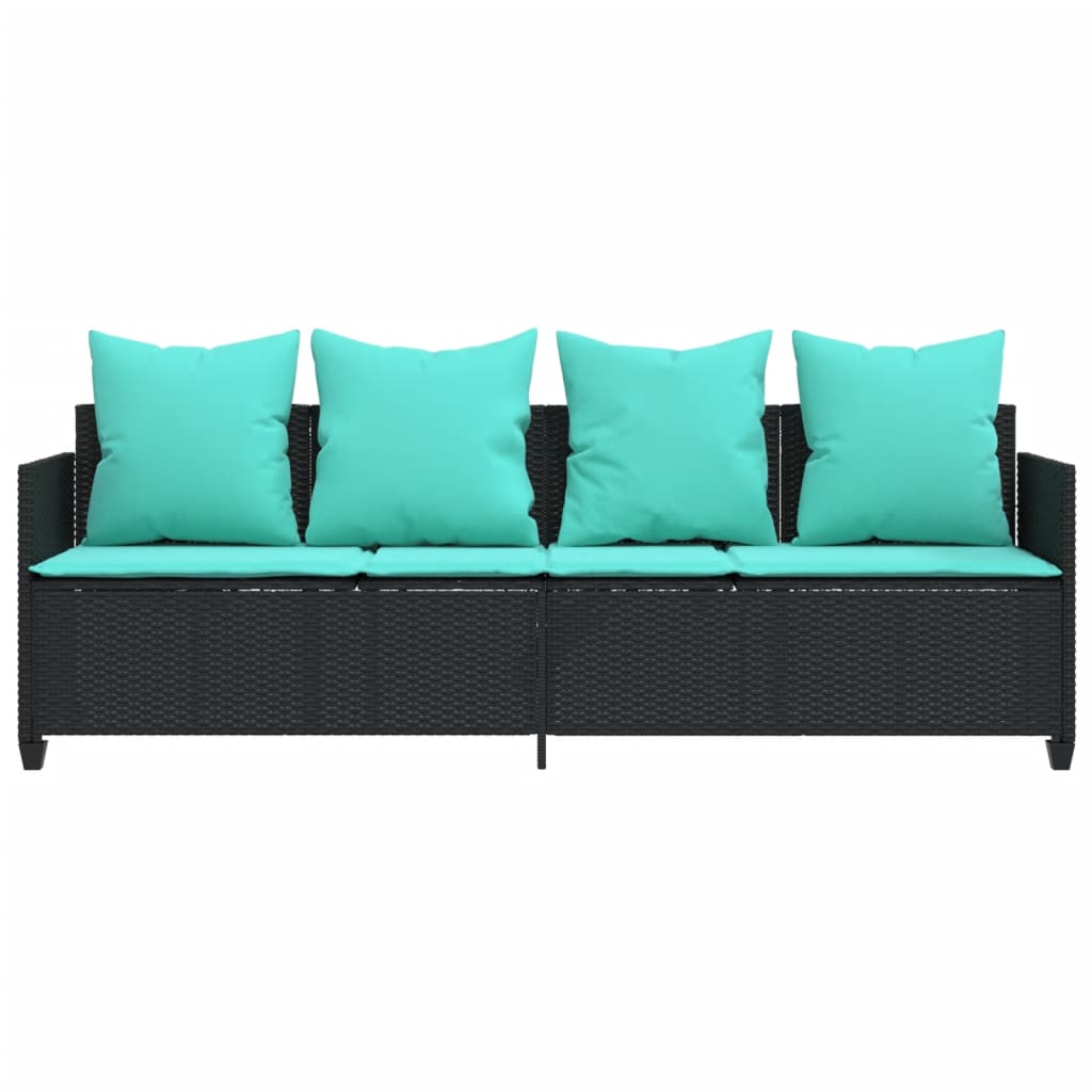 loungesofa med hynder polyrattan sort