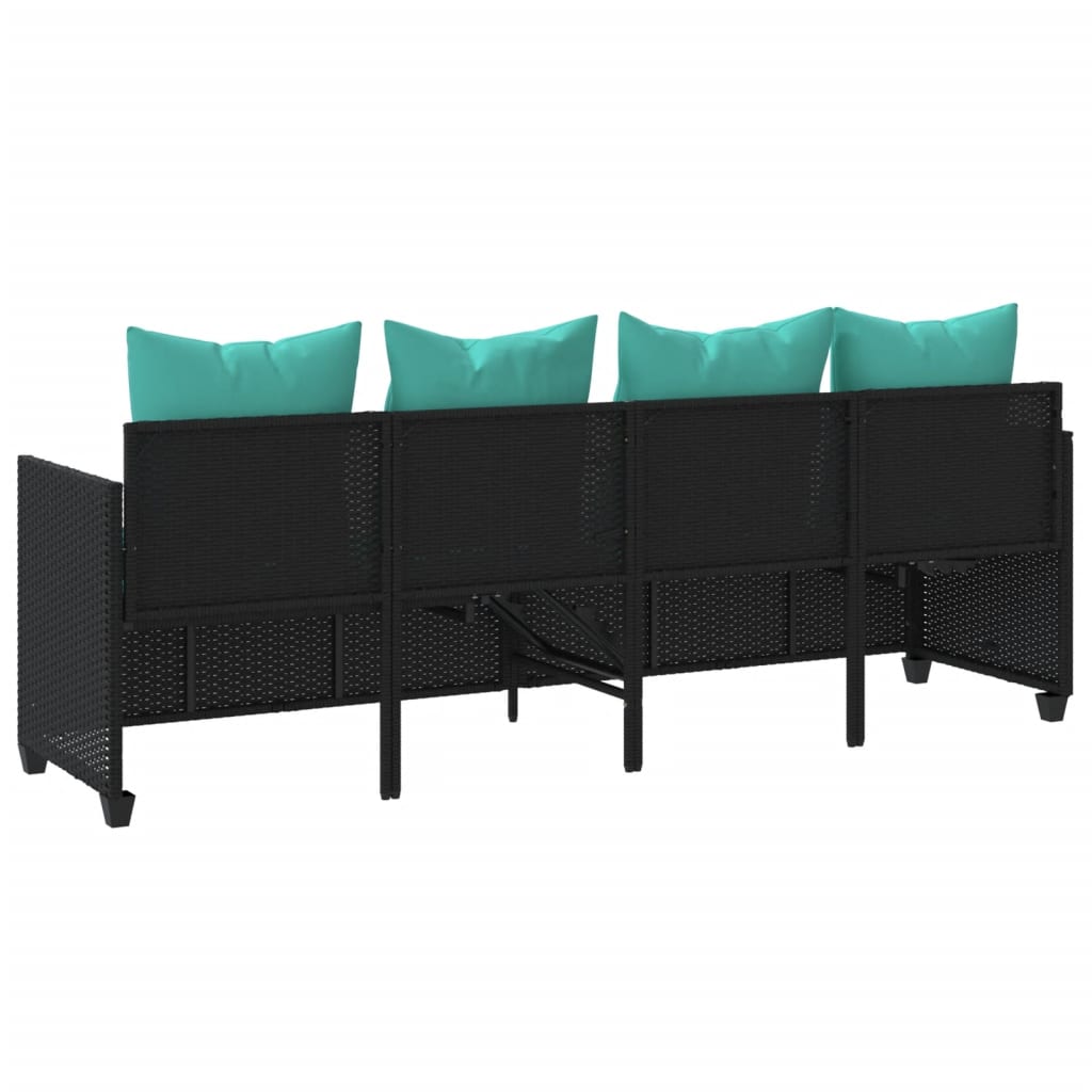 loungesofa med hynder polyrattan sort