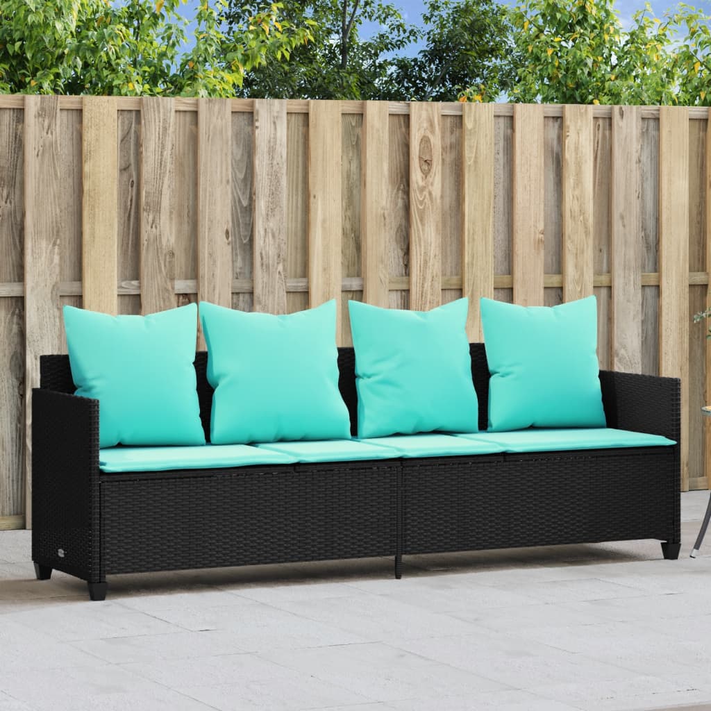 loungesofa med hynder polyrattan sort
