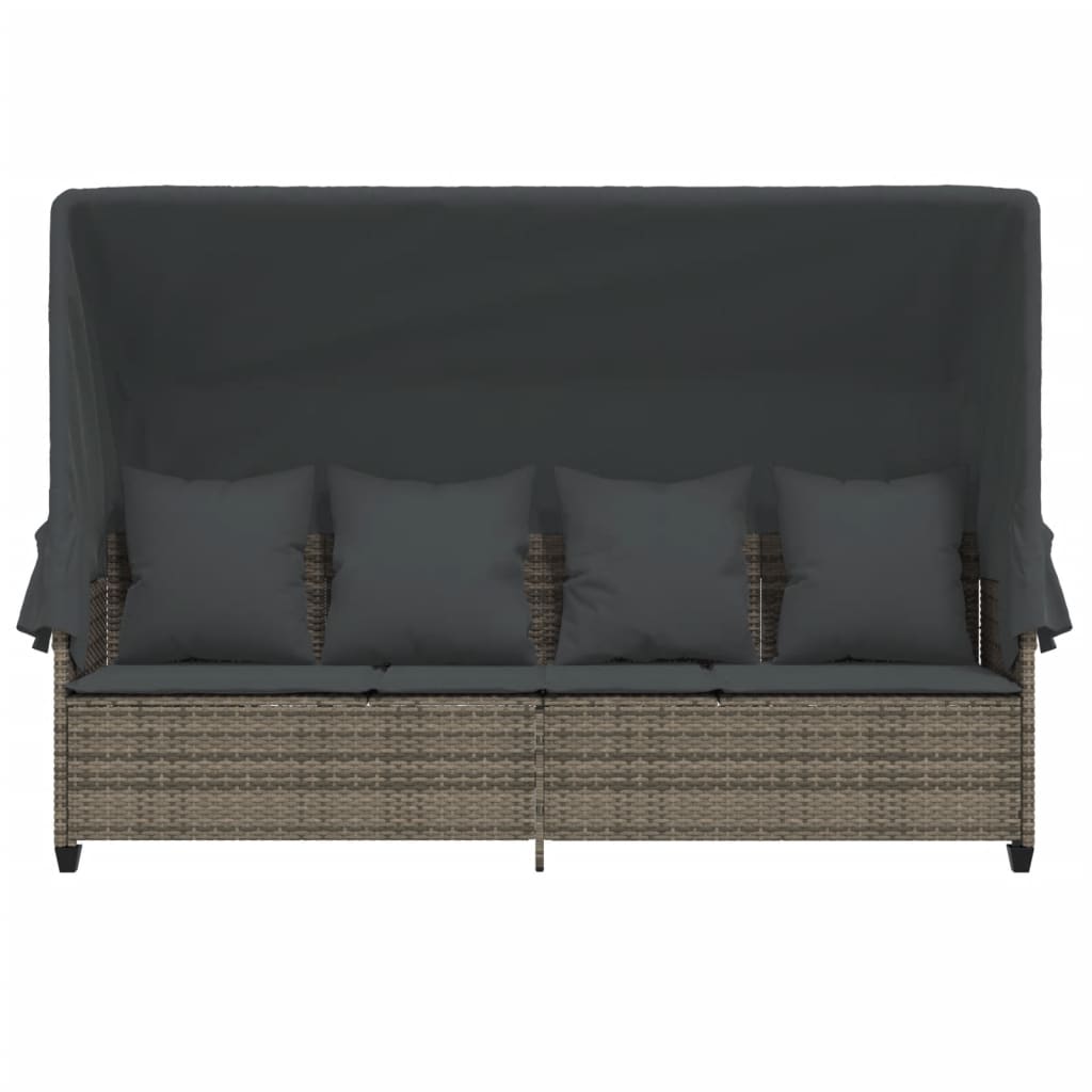 loungesofa med baldakin og hynder polyrattan grå