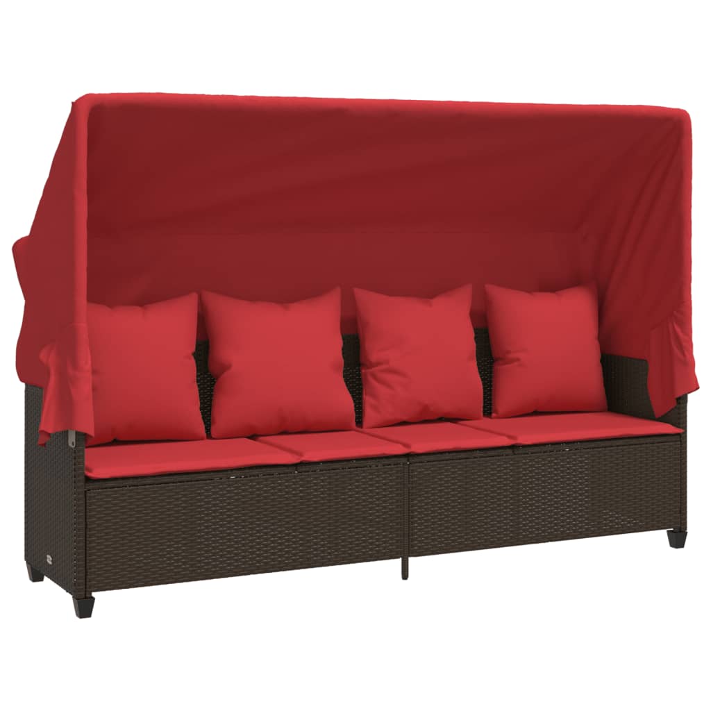 loungesofa med baldakin og hynder polyrattan brun