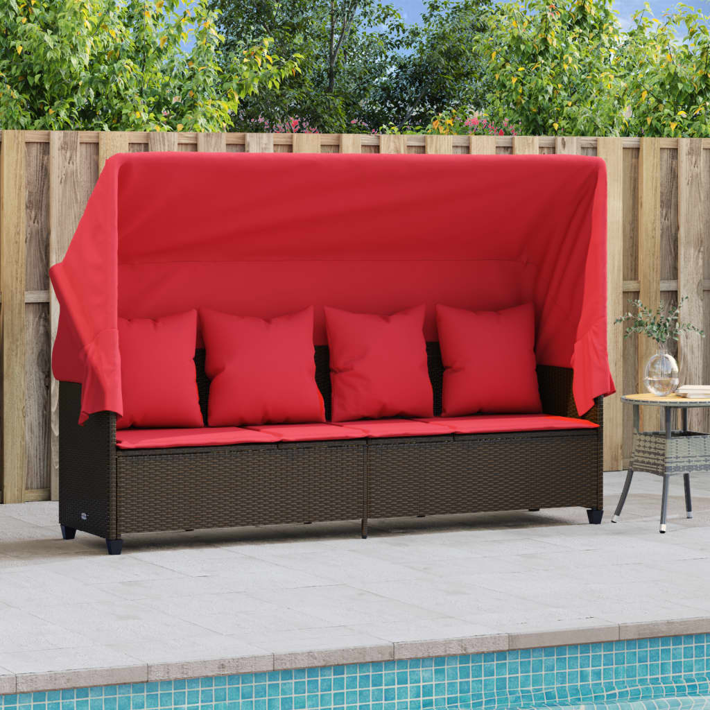 loungesofa med baldakin og hynder polyrattan brun