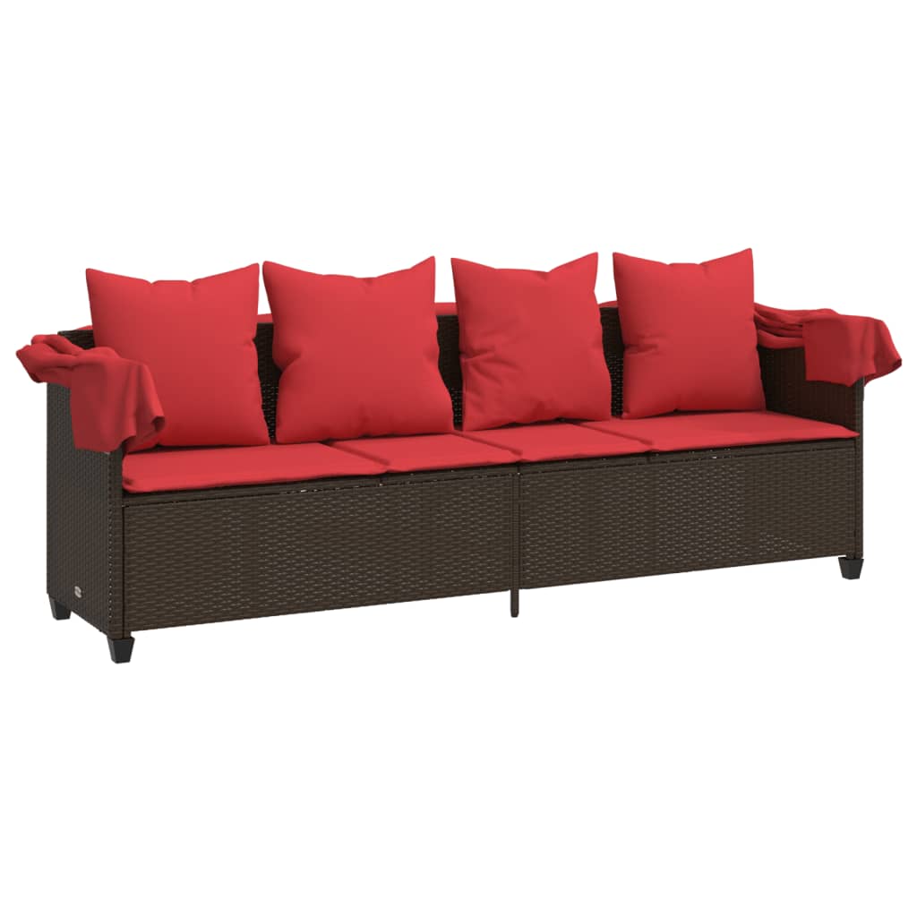 loungesofa med baldakin og hynder polyrattan brun