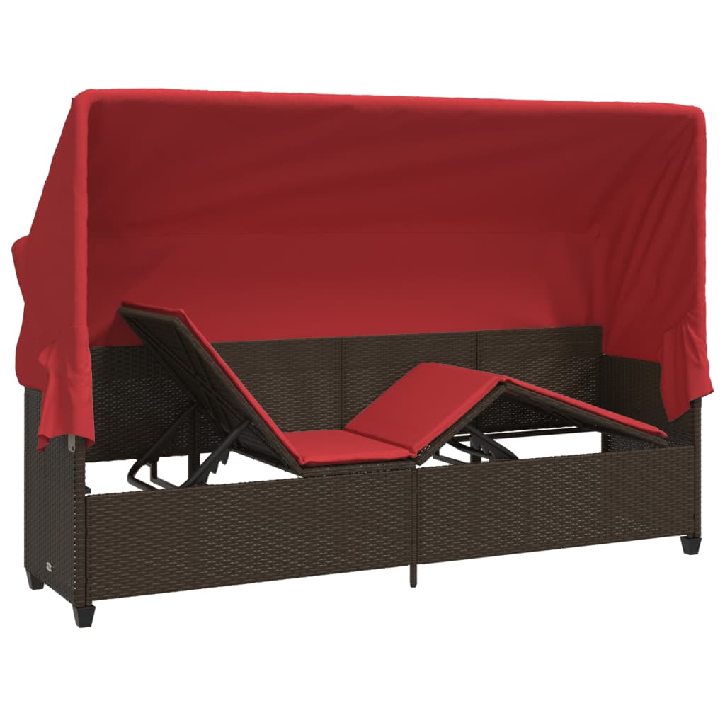 loungesofa med baldakin og hynder polyrattan brun