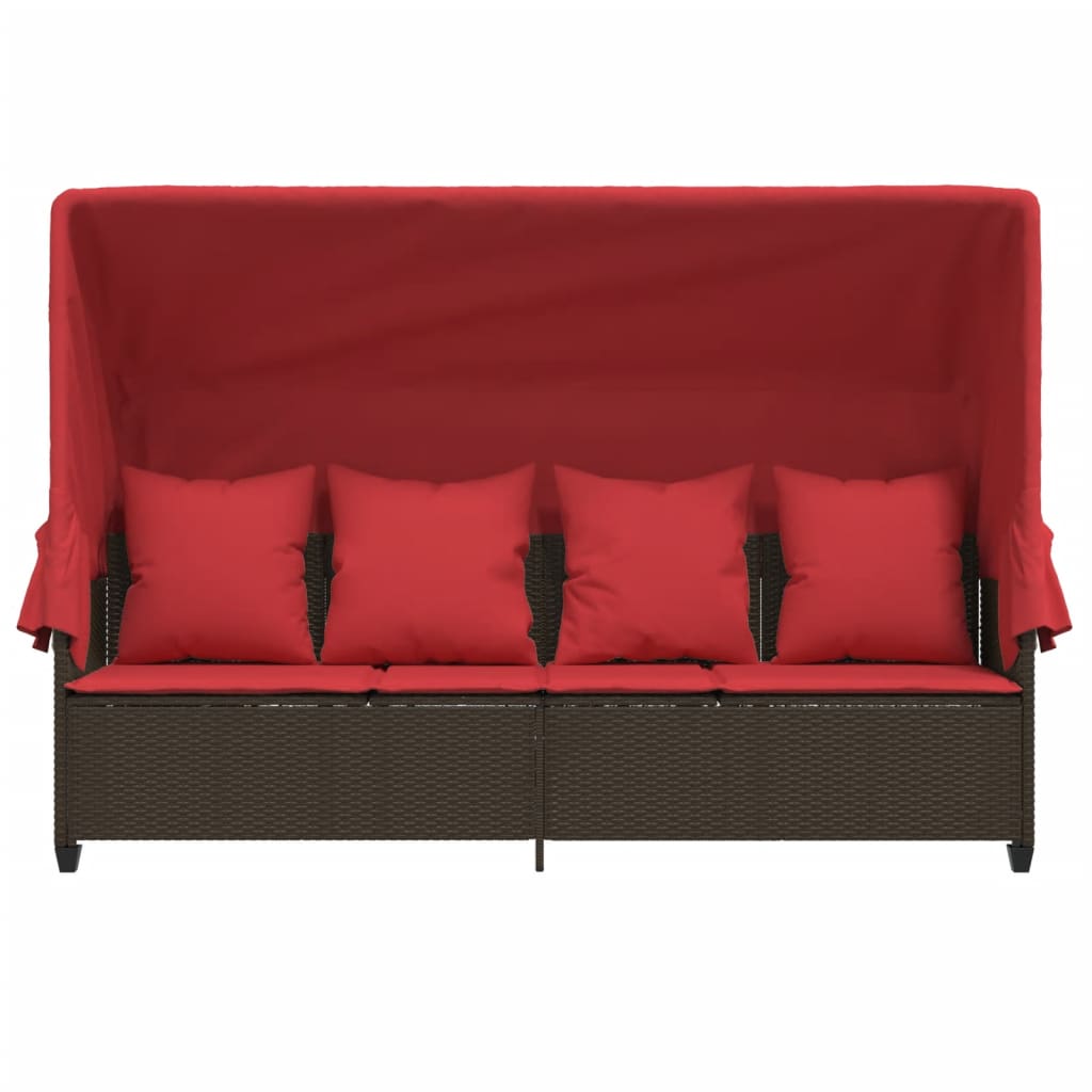 loungesofa med baldakin og hynder polyrattan brun
