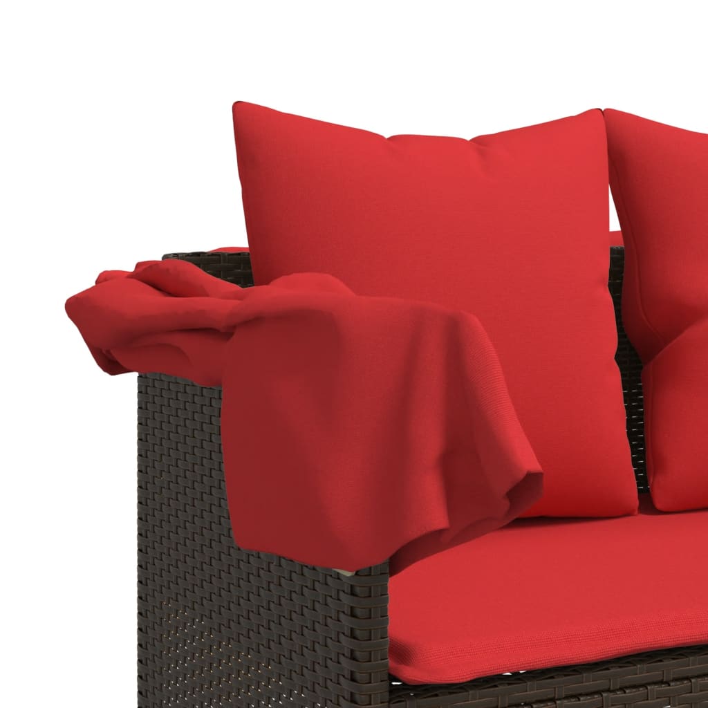 loungesofa med baldakin og hynder polyrattan brun