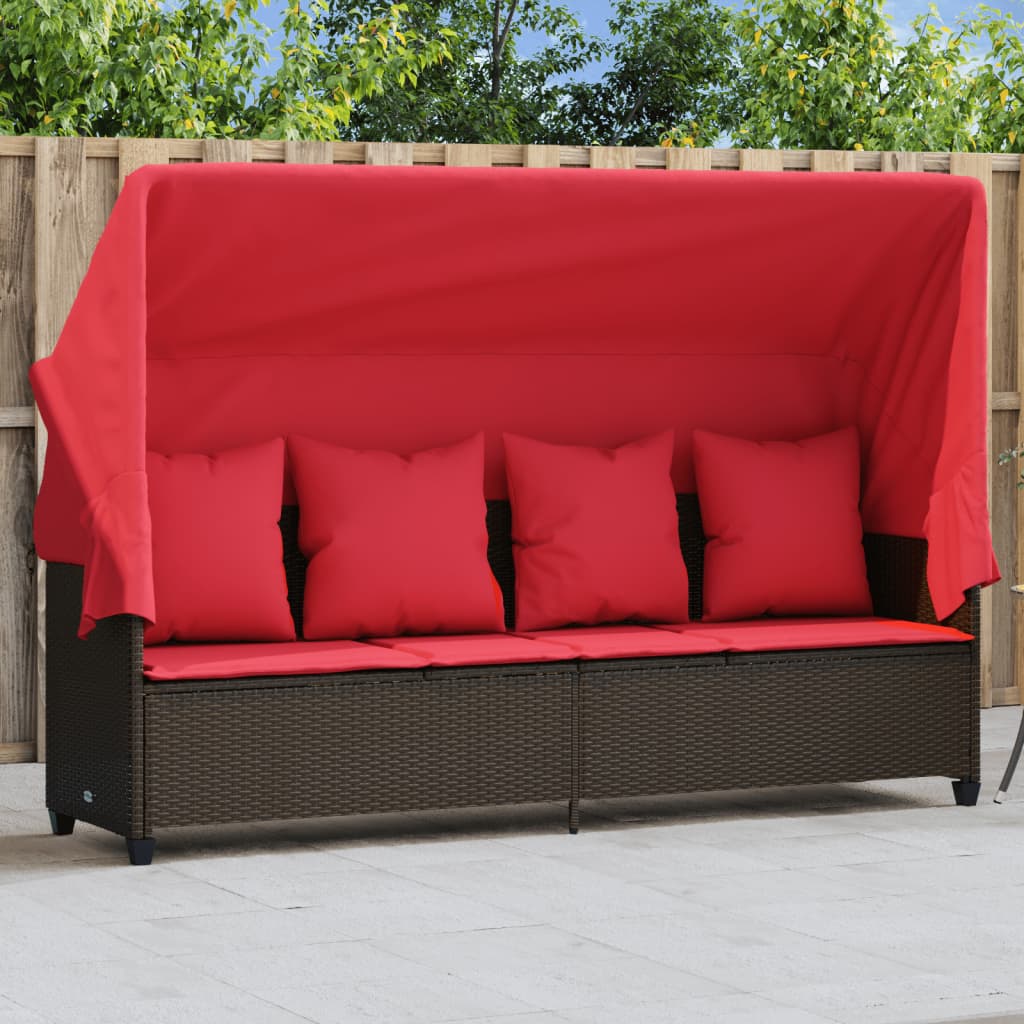 loungesofa med baldakin og hynder polyrattan brun