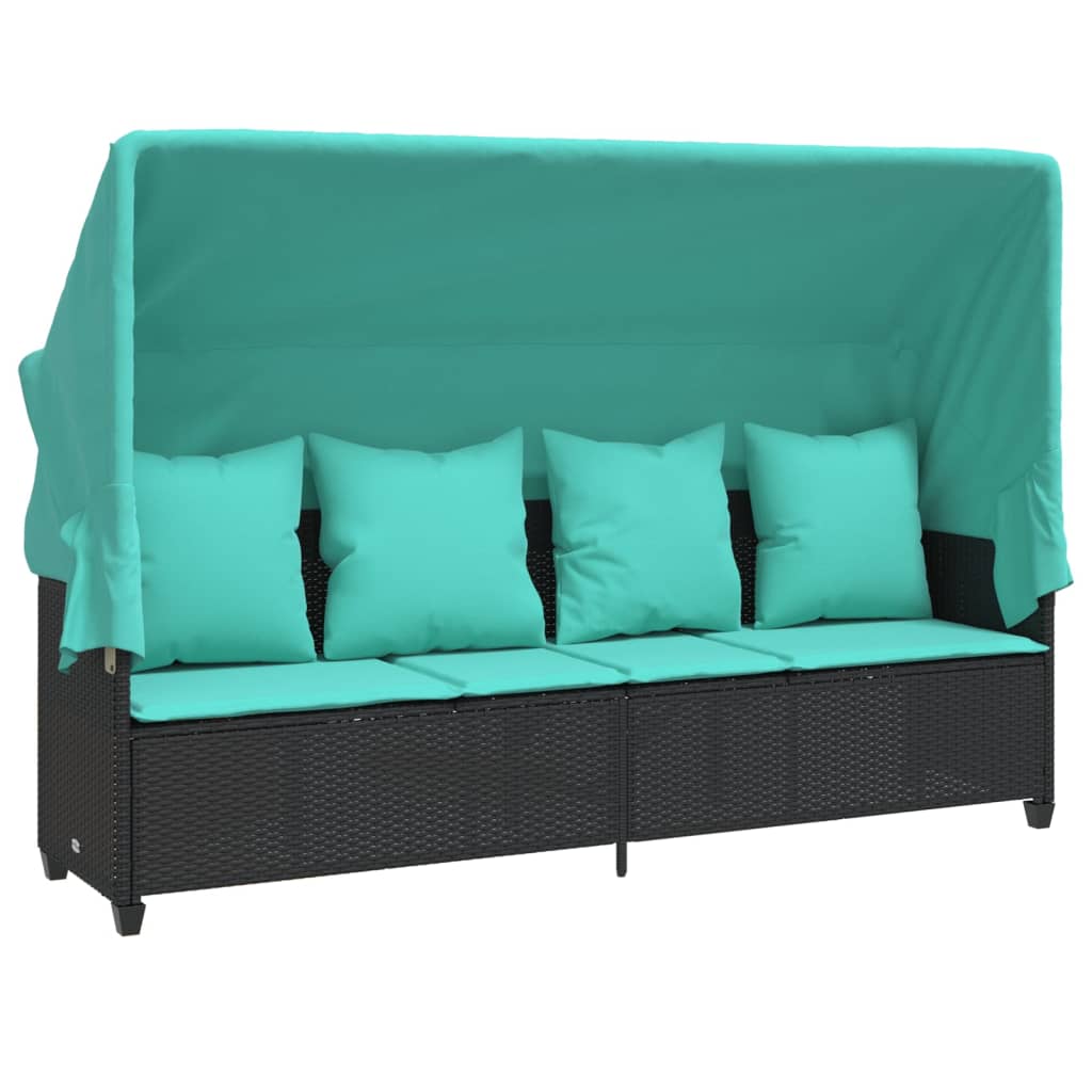 loungesofa med baldakin og hynder polyrattan sort