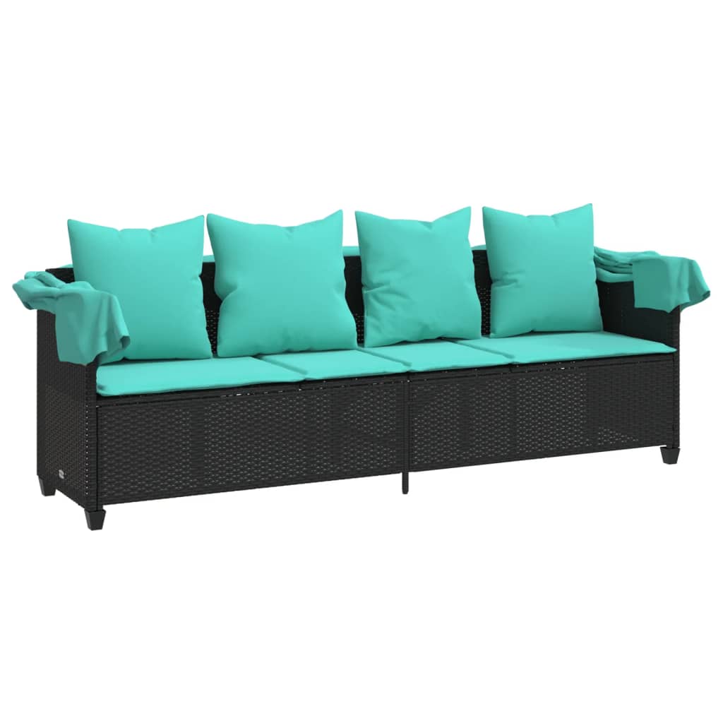 loungesofa med baldakin og hynder polyrattan sort