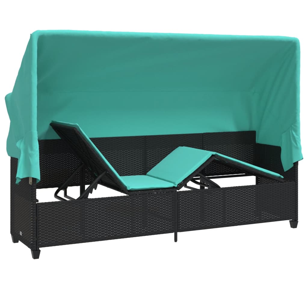 loungesofa med baldakin og hynder polyrattan sort