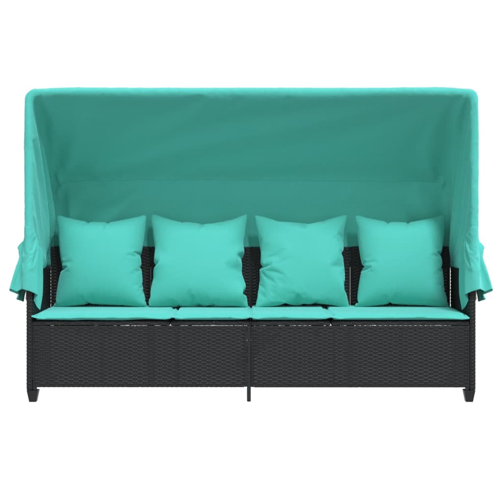 loungesofa med baldakin og hynder polyrattan sort