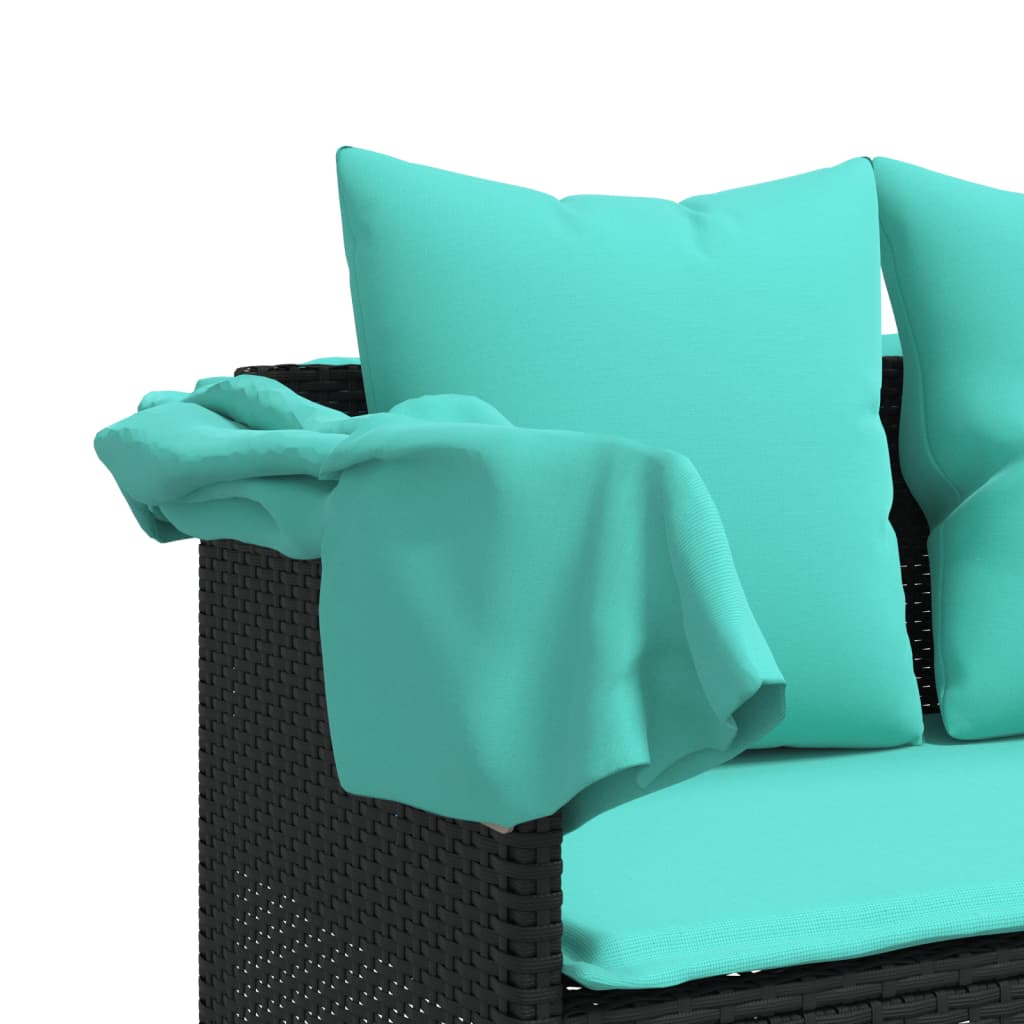 loungesofa med baldakin og hynder polyrattan sort