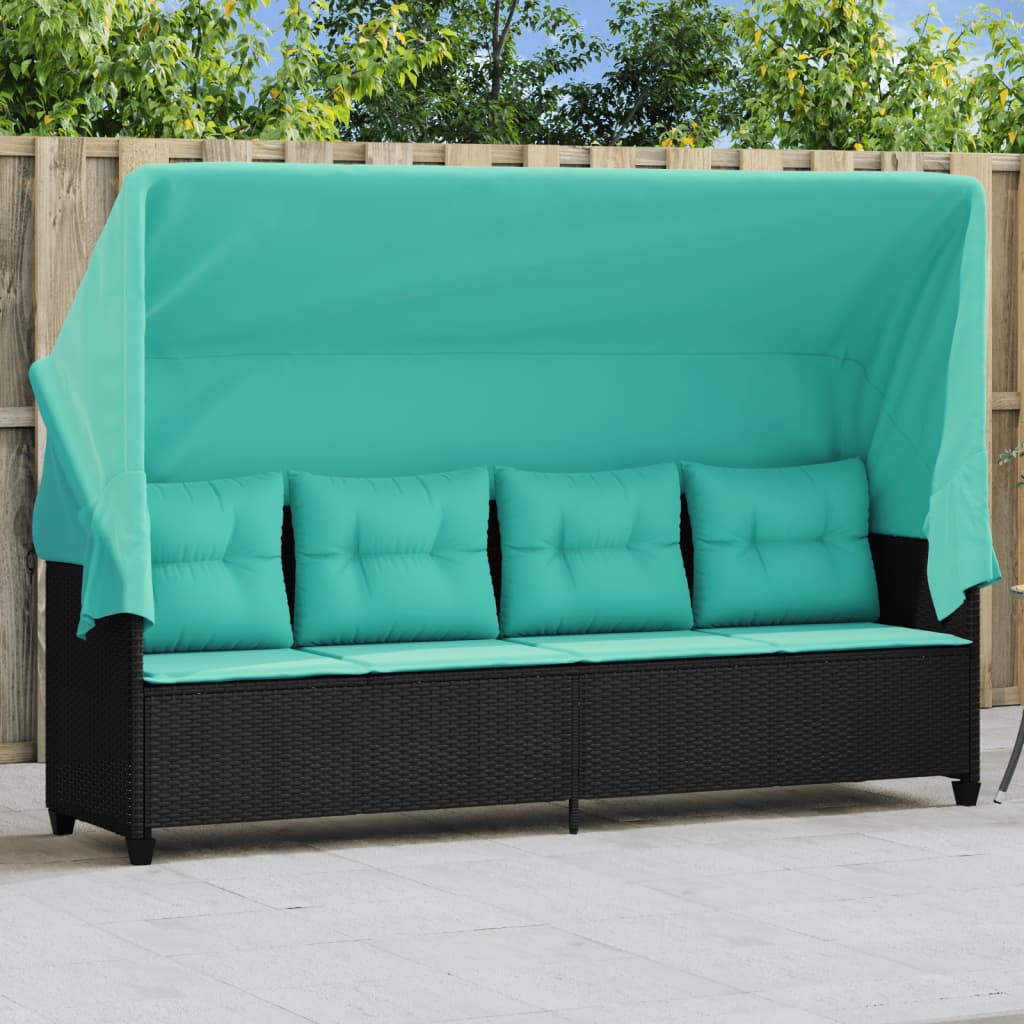 loungesofa med baldakin og hynder polyrattan sort