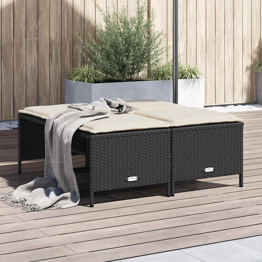haveskamler 4 stk. med hynder polyrattan sort