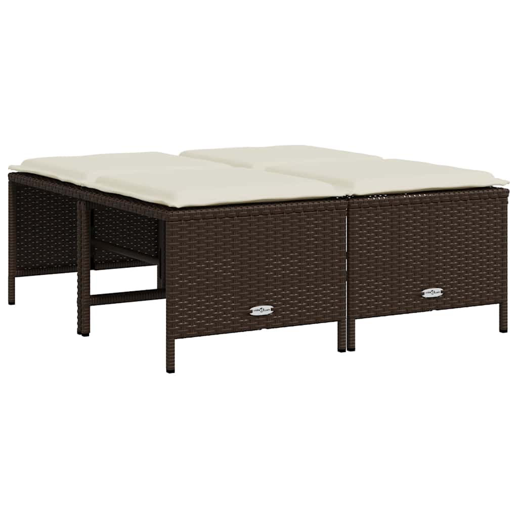 haveskamler 4 stk. med hynder polyrattan brun