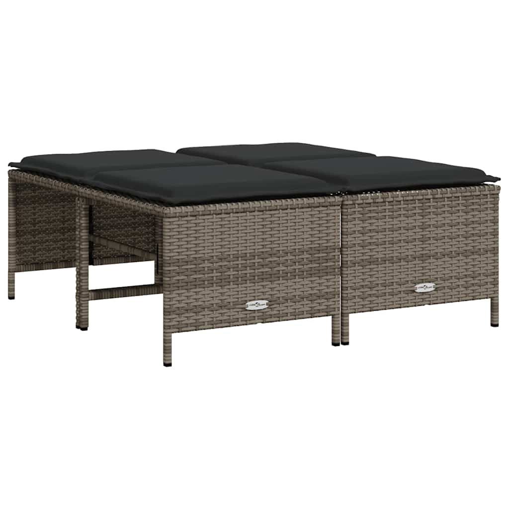 haveskamler 4 stk. med hynder polyrattan grå