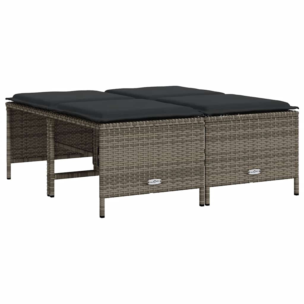 haveskamler 4 stk. med hynder polyrattan grå