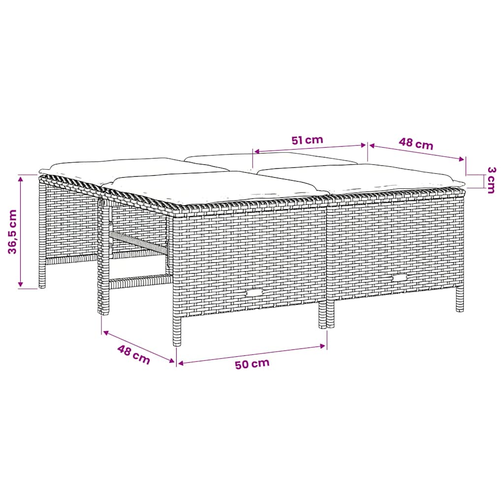 haveskamler 4 stk. med hynder polyrattan grå