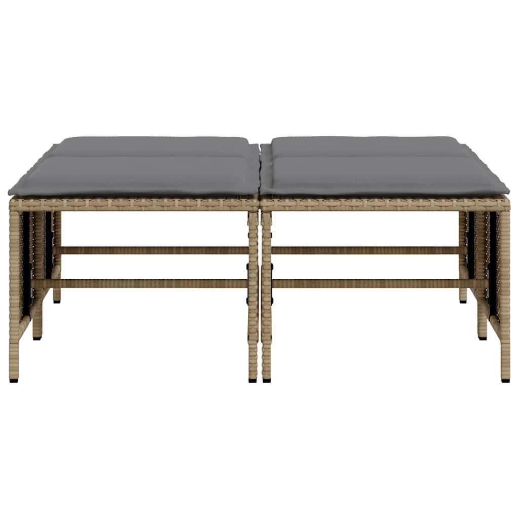 haveskamler 4 stk. med hynder polyrattan beige