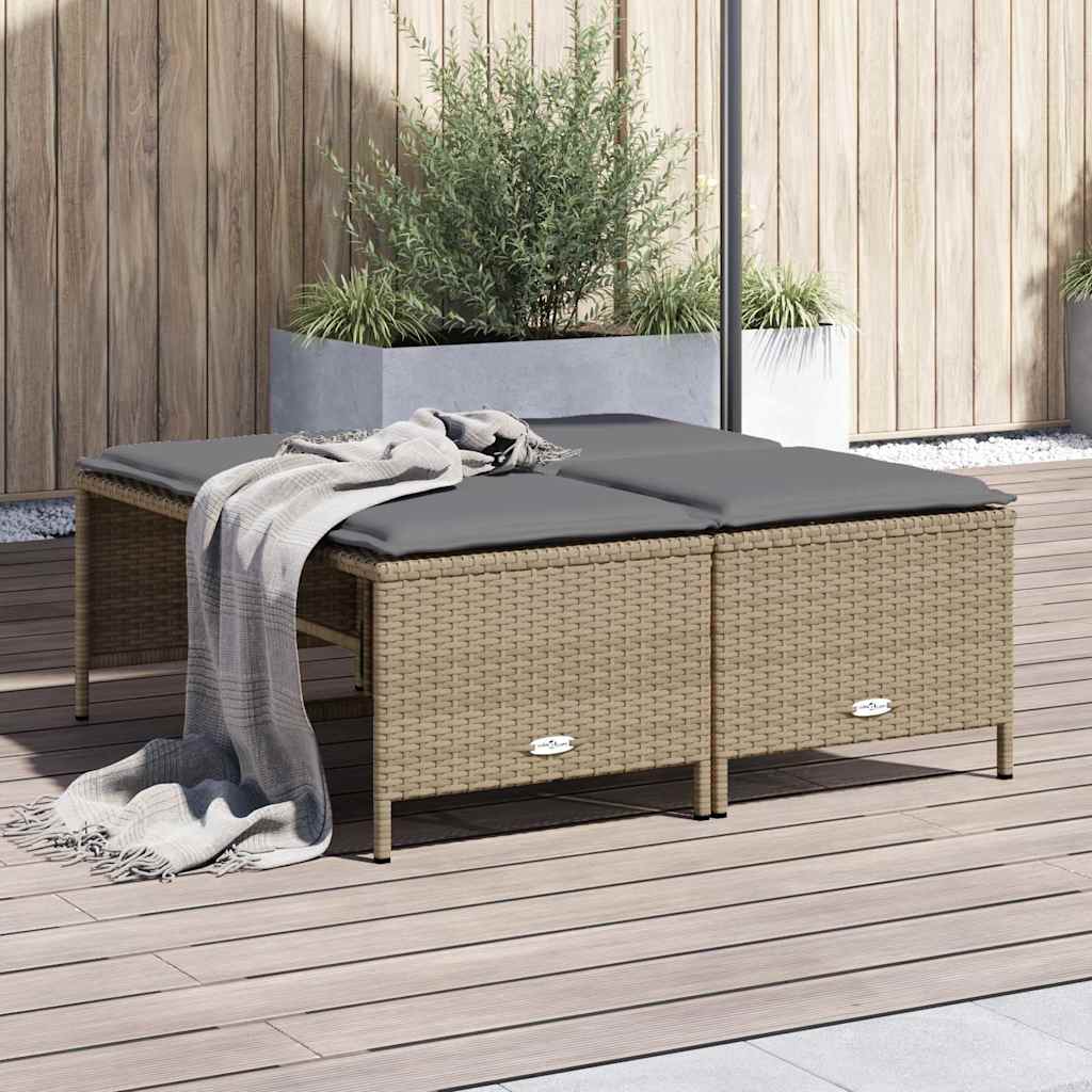 haveskamler 4 stk. med hynder polyrattan beige