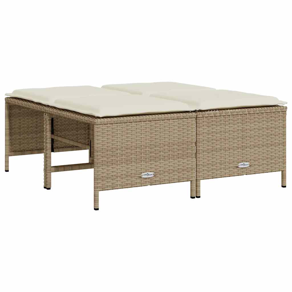 haveskamler 4 stk. med hynder polyrattan beige
