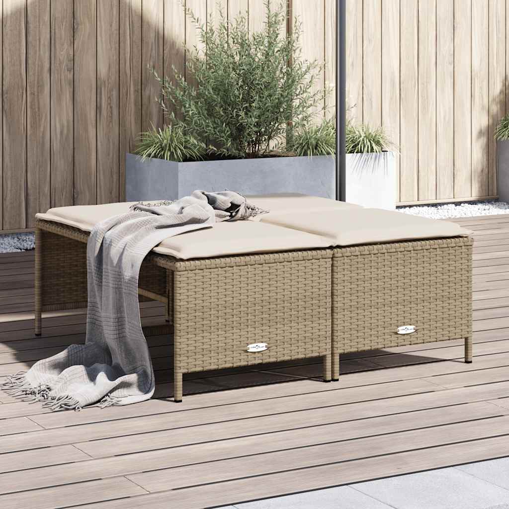 haveskamler 4 stk. med hynder polyrattan beige