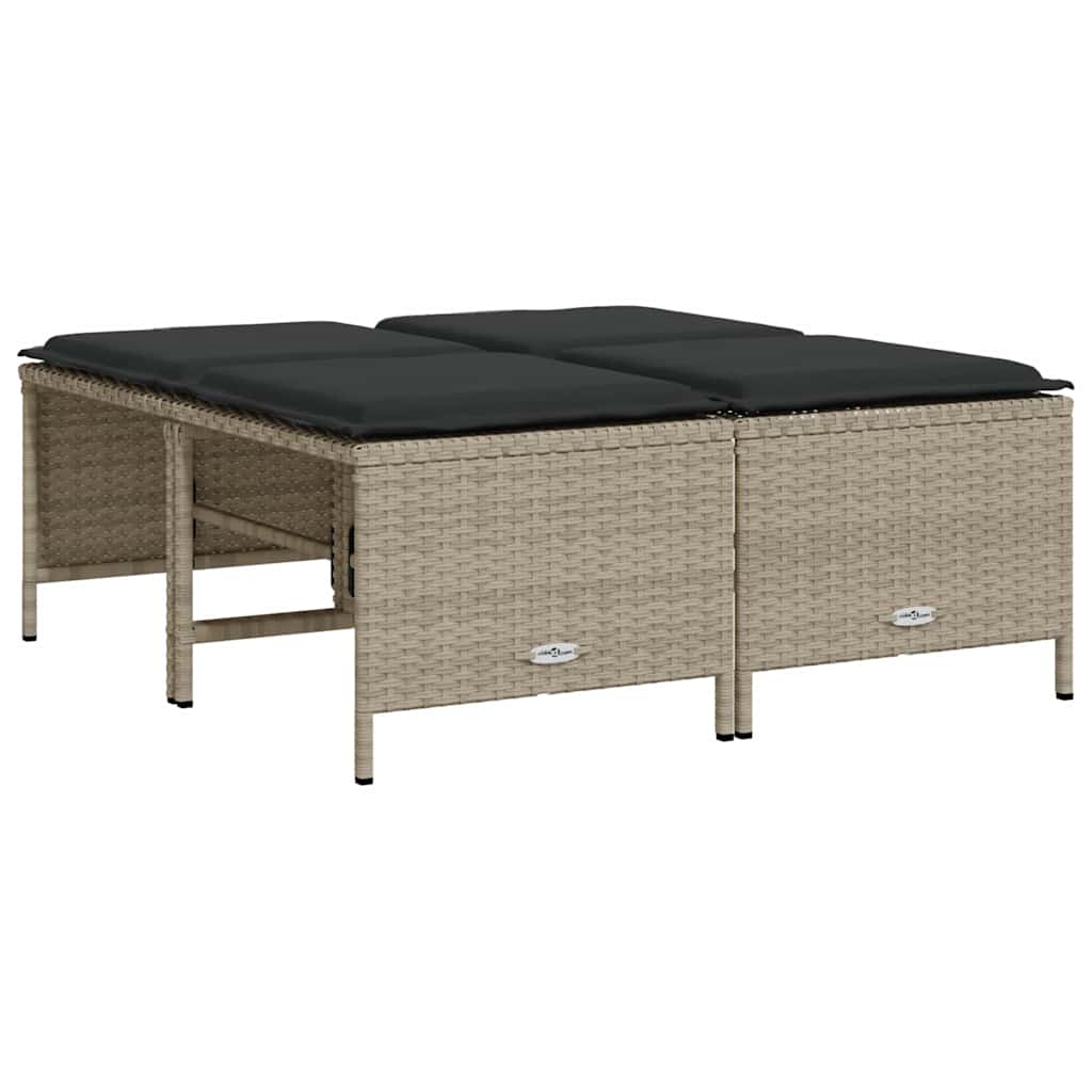 haveskamler 4 stk. med hynder polyrattan lysegrå