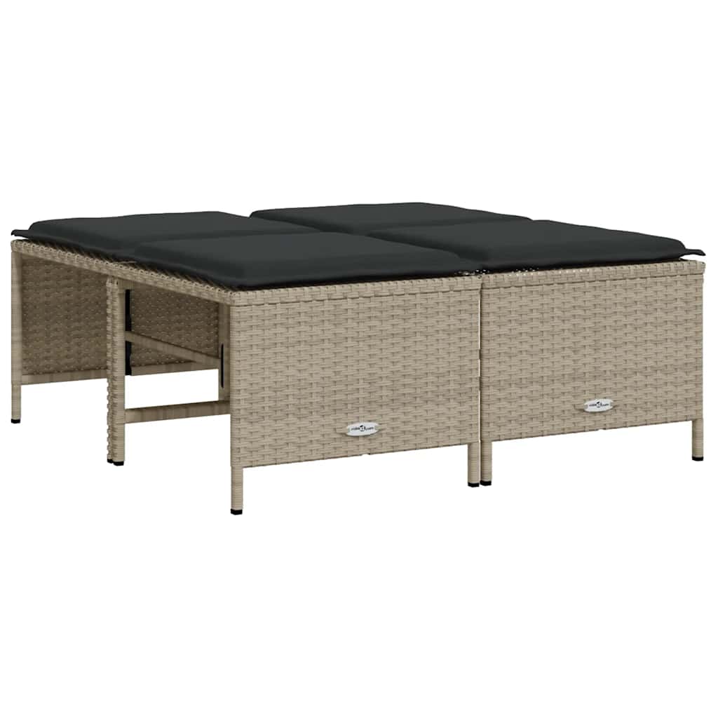 haveskamler 4 stk. med hynder polyrattan lysegrå
