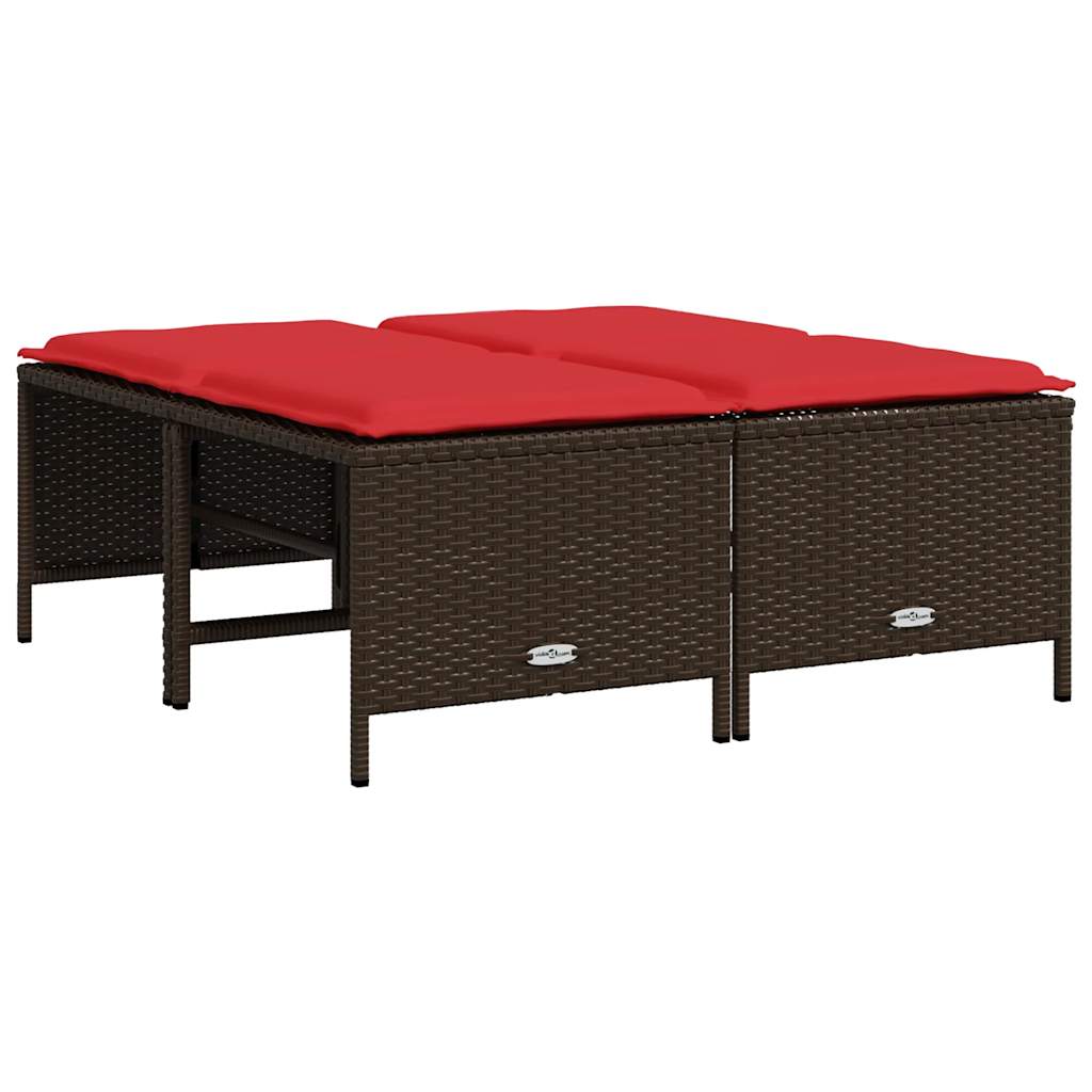 haveskamler med hynder 4 stk. brun polyrattan