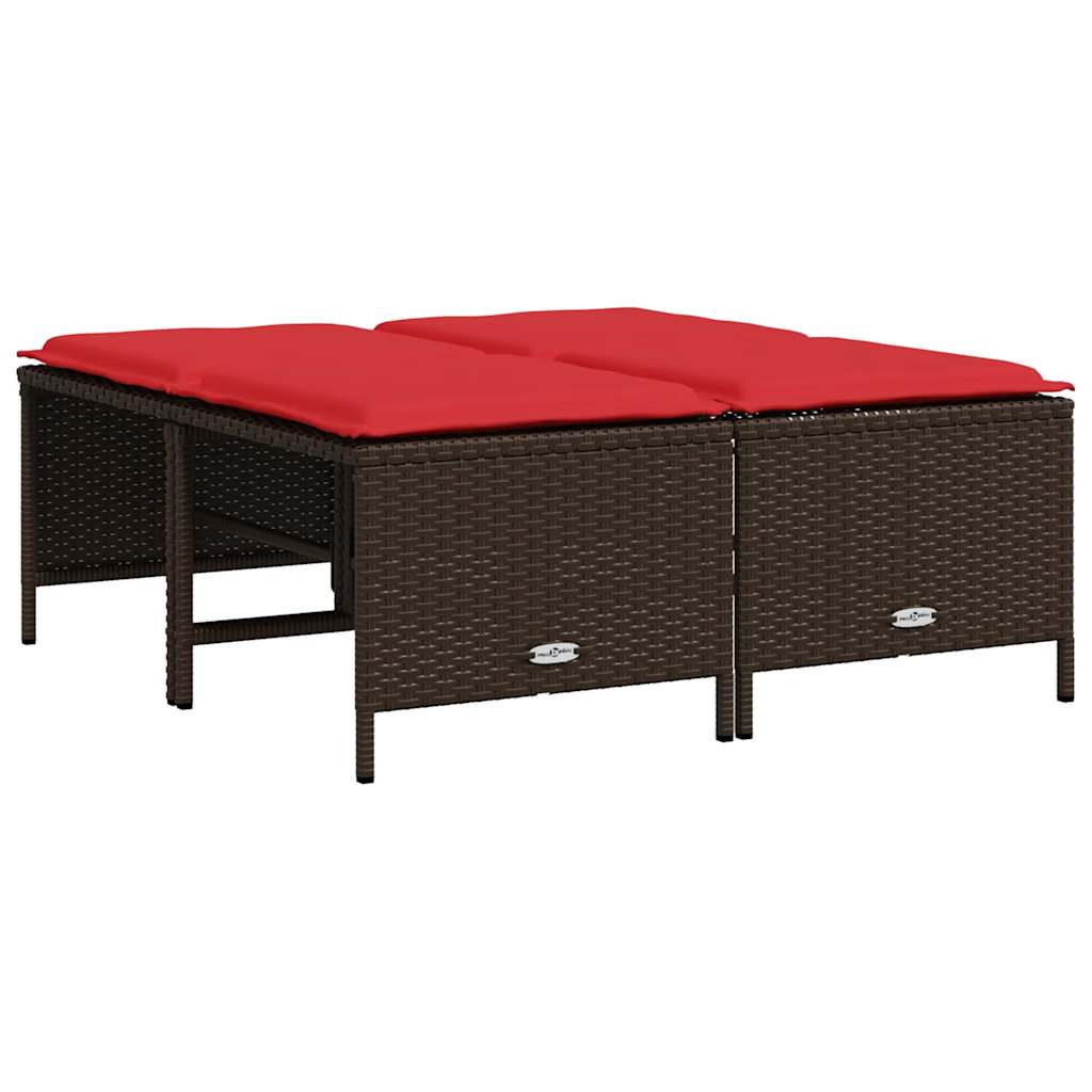 haveskamler med hynder 4 stk. brun polyrattan