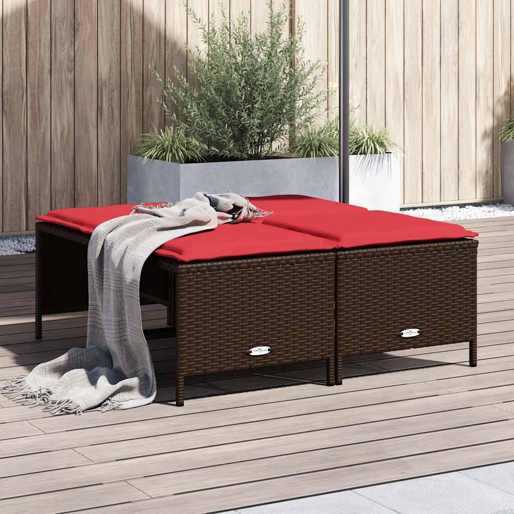 haveskamler med hynder 4 stk. brun polyrattan