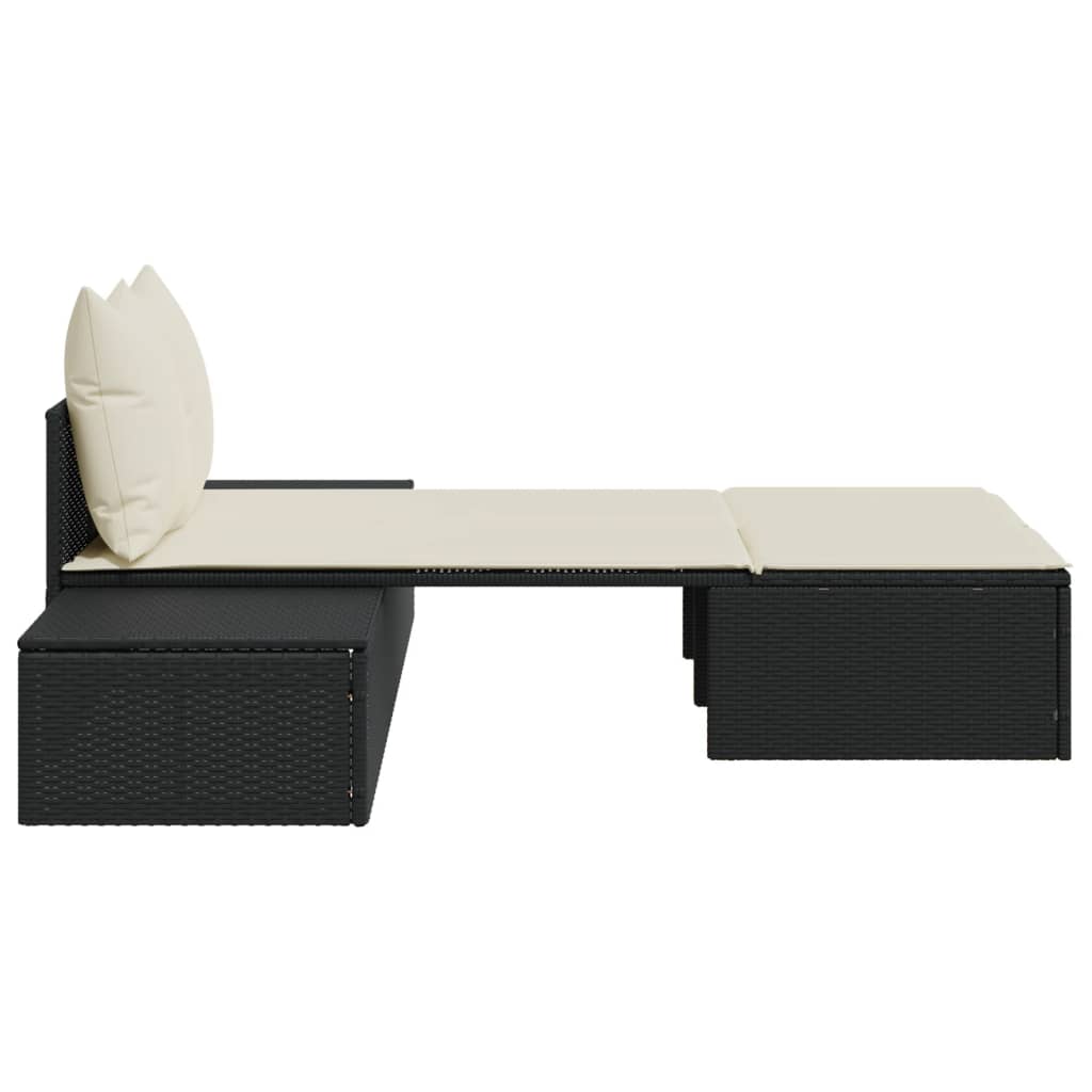 dobbelt loungesofa med hynder polyrattan sort