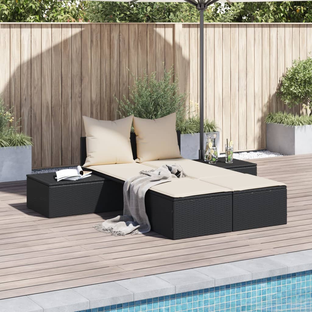 dobbelt loungesofa med hynder polyrattan sort