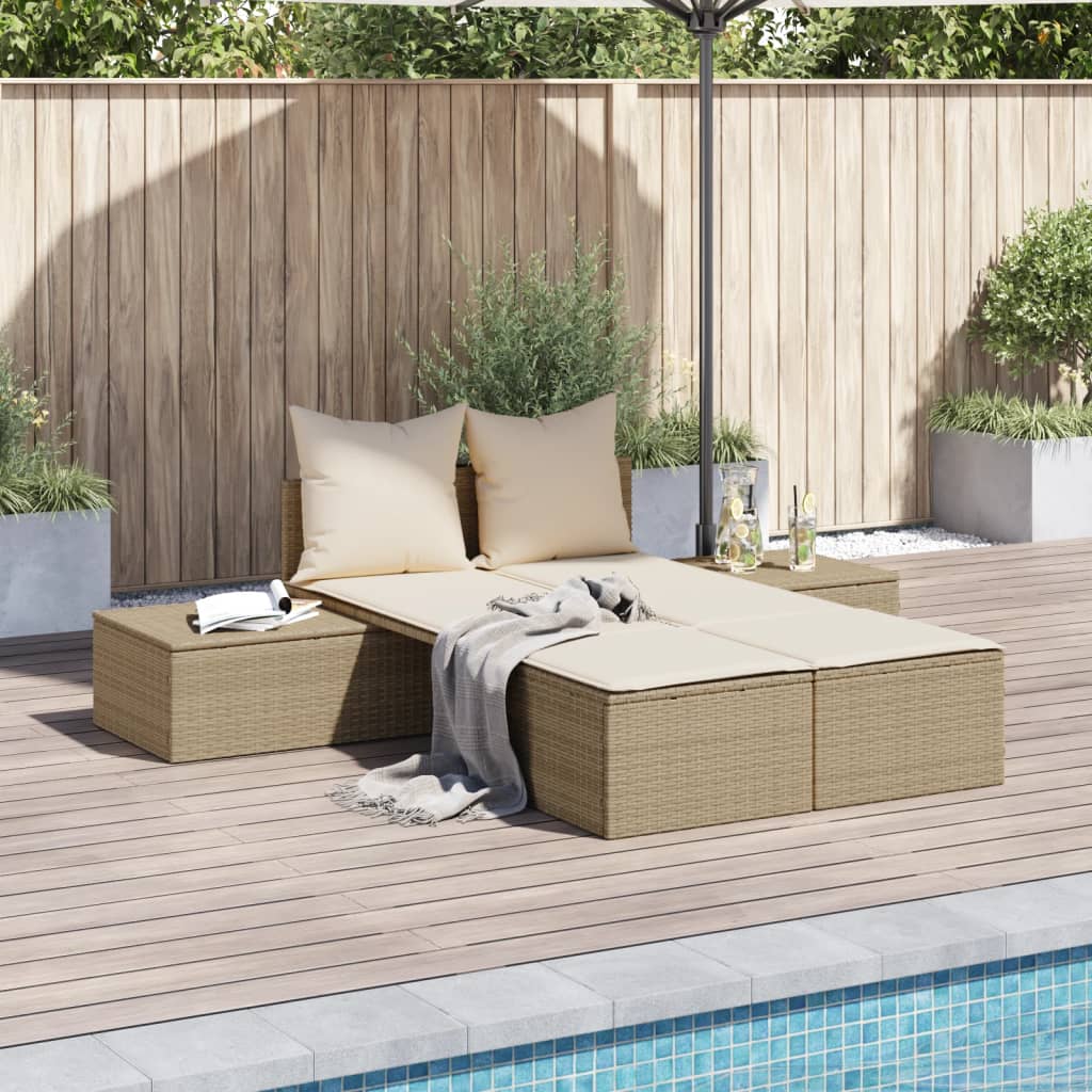 solseng med hynder polyrattan beige