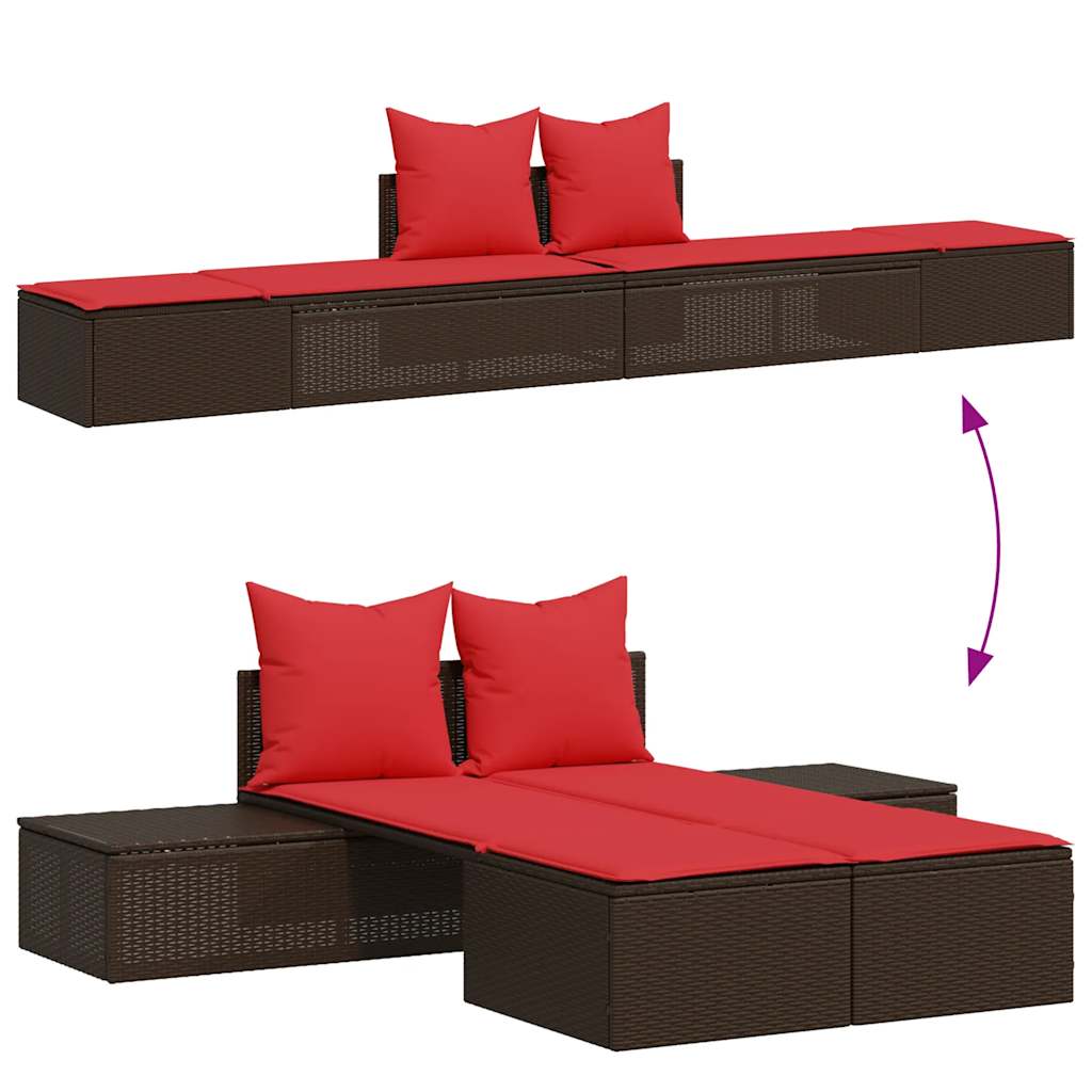 dobbelt liggestol med hynder brun polyrattan