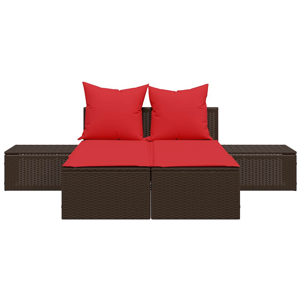 dobbelt liggestol med hynder brun polyrattan