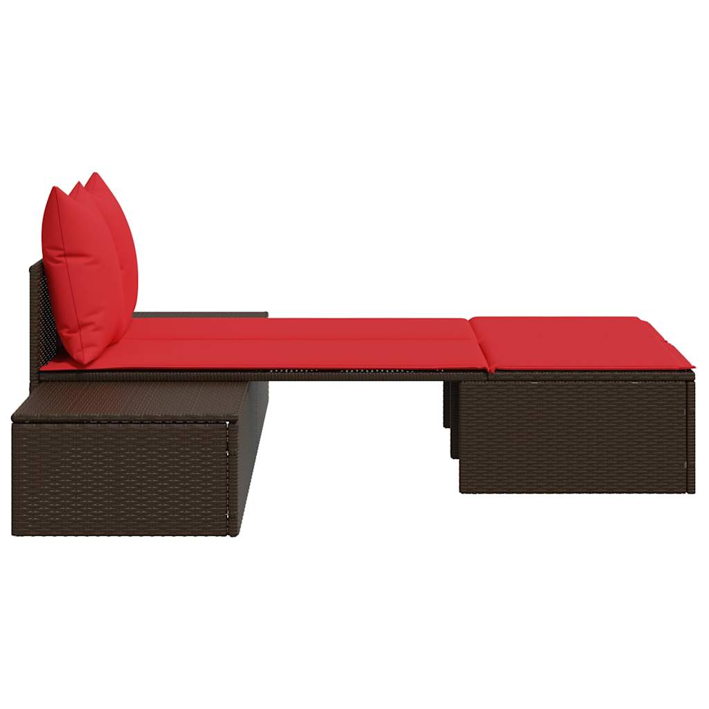 dobbelt liggestol med hynder brun polyrattan