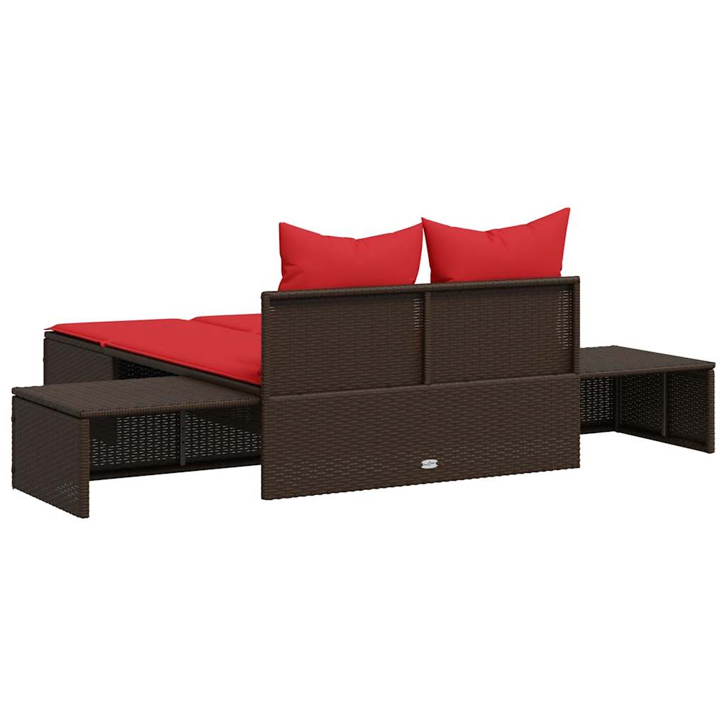 dobbelt liggestol med hynder brun polyrattan