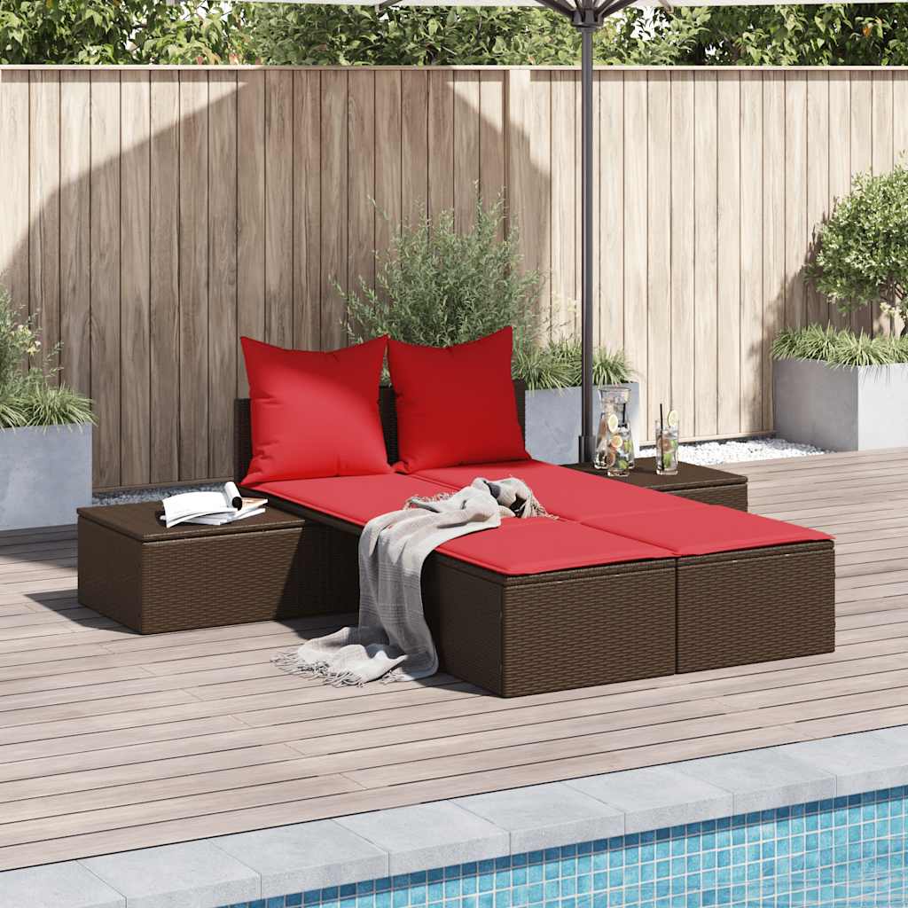 dobbelt liggestol med hynder brun polyrattan