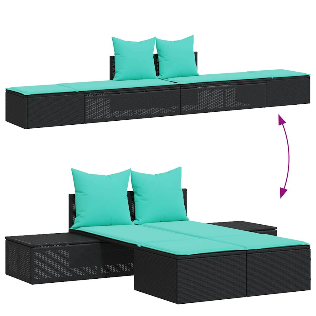 dobbelt liggestol med hynder sort polyrattan
