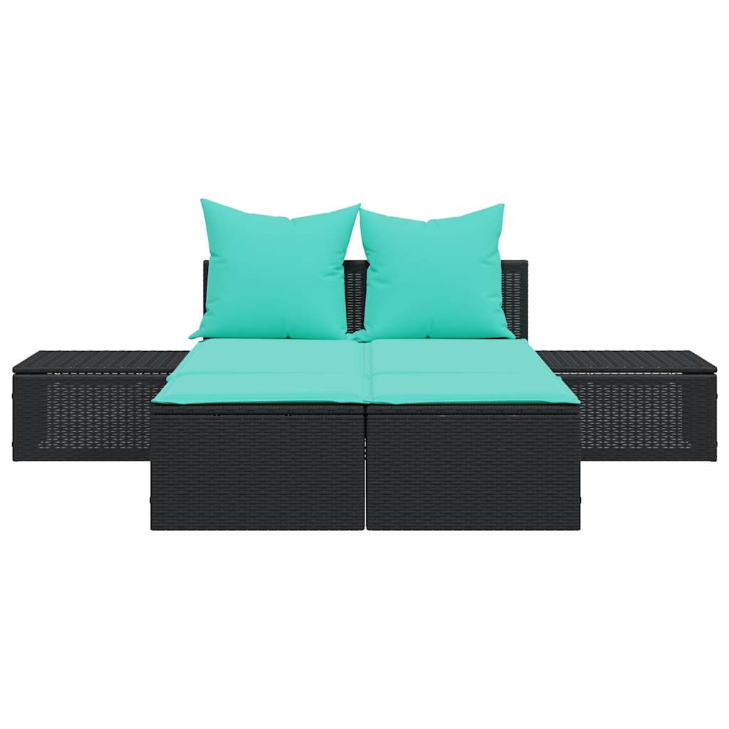 dobbelt liggestol med hynder sort polyrattan