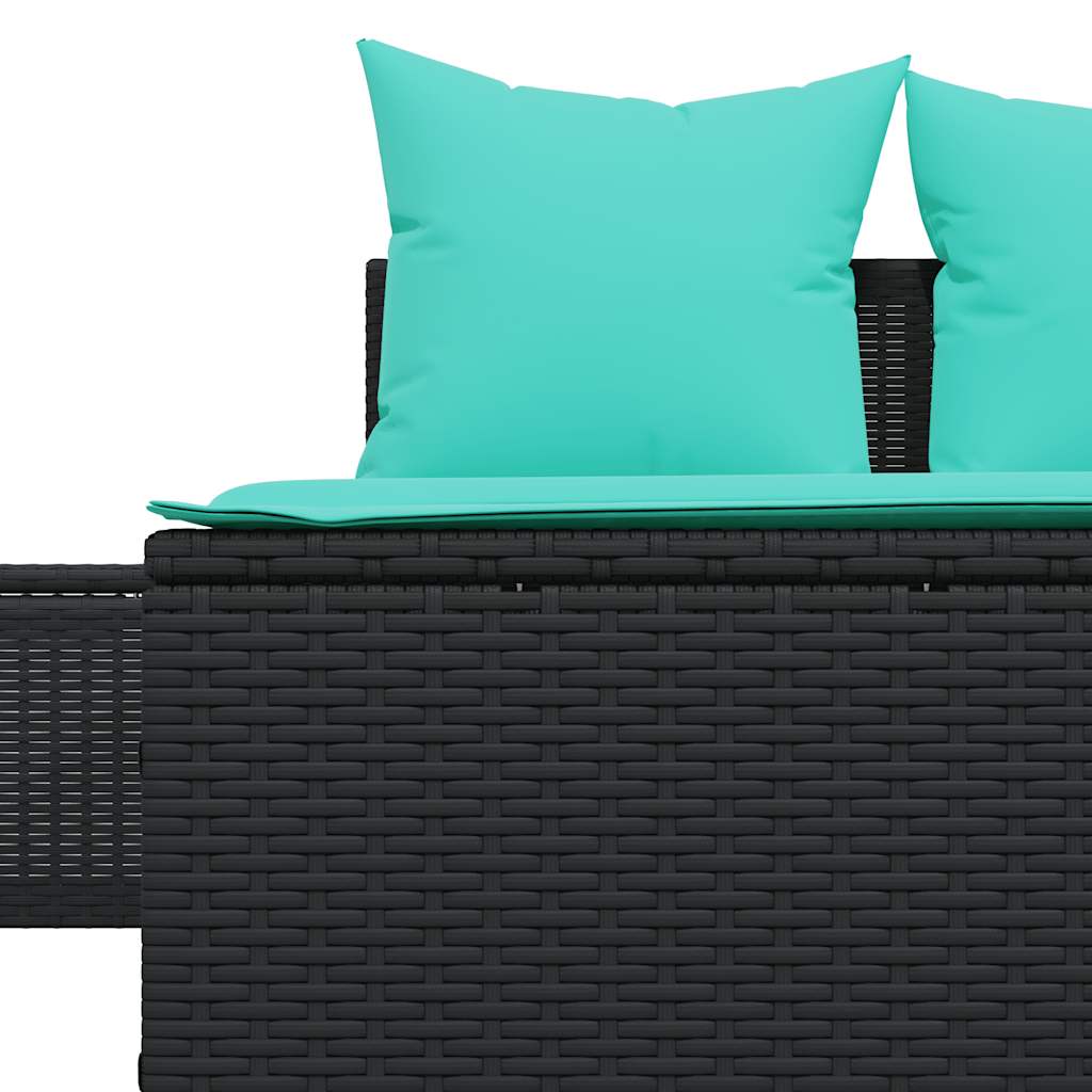 dobbelt liggestol med hynder sort polyrattan