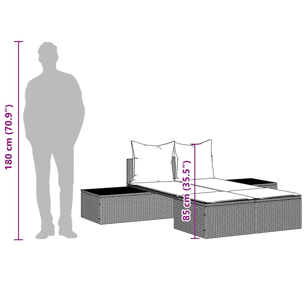dobbelt liggestol med hynder sort polyrattan