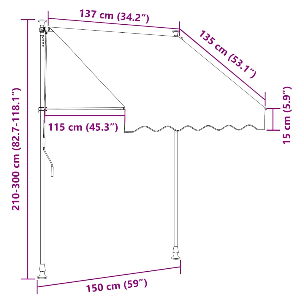 markise 150x150 cm sammenrullelig stof og stål antracitgrå