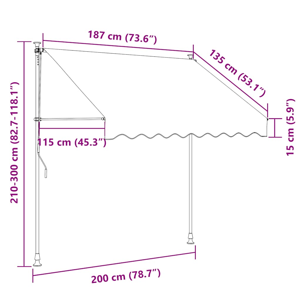 markise 200x150 cm sammenrullelig stof og stål antracitgrå