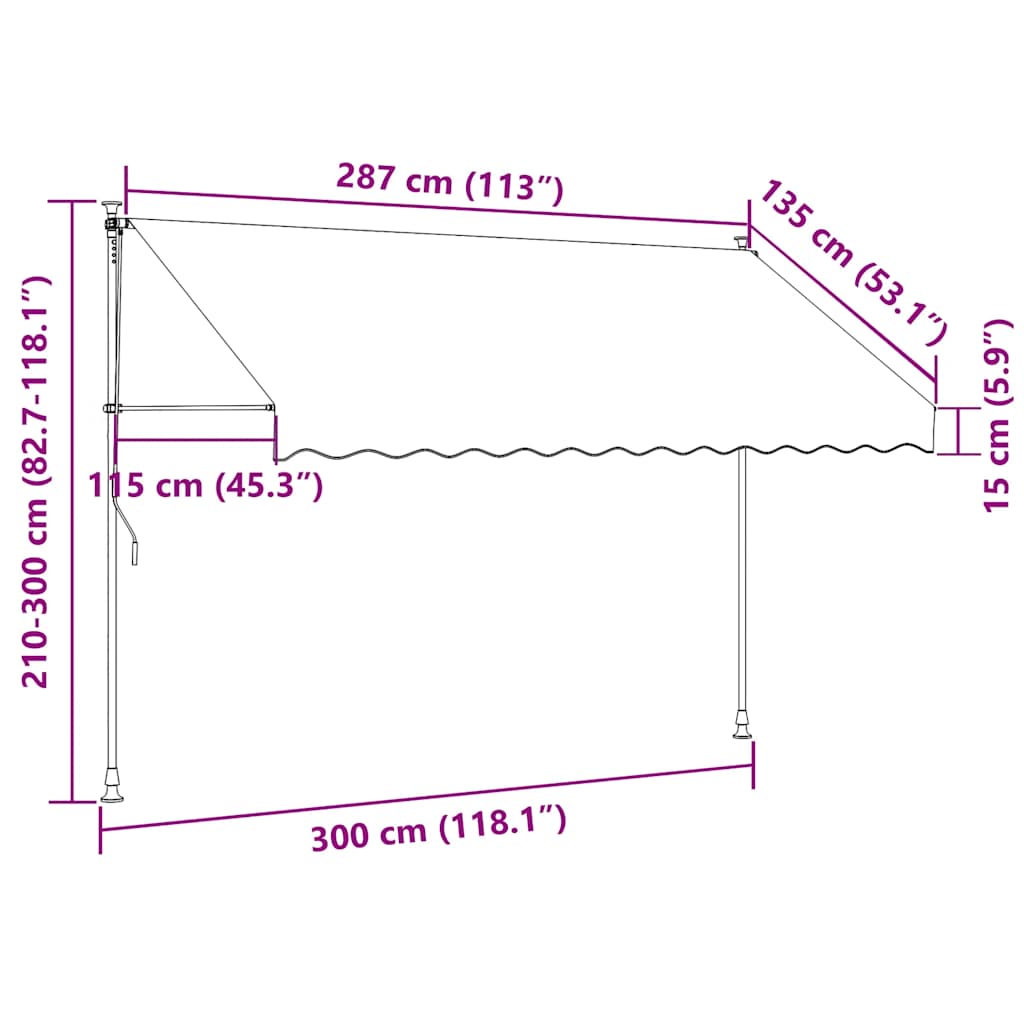 markise 300x150 cm sammenrullelig stof og stål antracitgrå